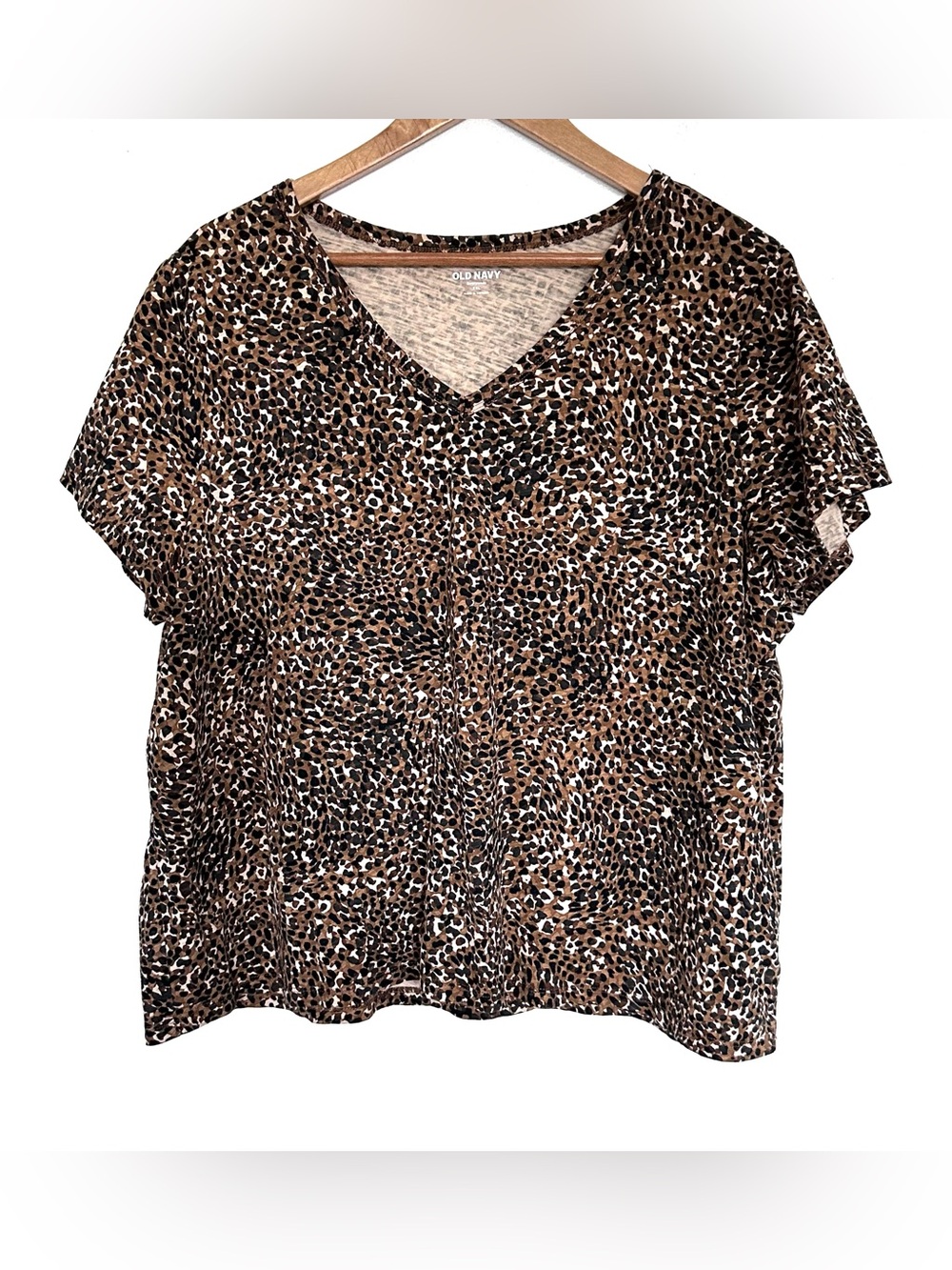 Old Navy Everywhere Shirt Women’s XXL Leopard Cotton Short Sleeve V Neck Top
